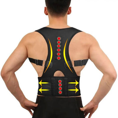 Magnetic posture corrector for back support and pain relief therapy in men and women.