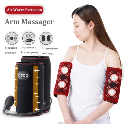 Arm Massager with Air Compression and Electric Heating for Blood Circulation and Muscle Therapy.