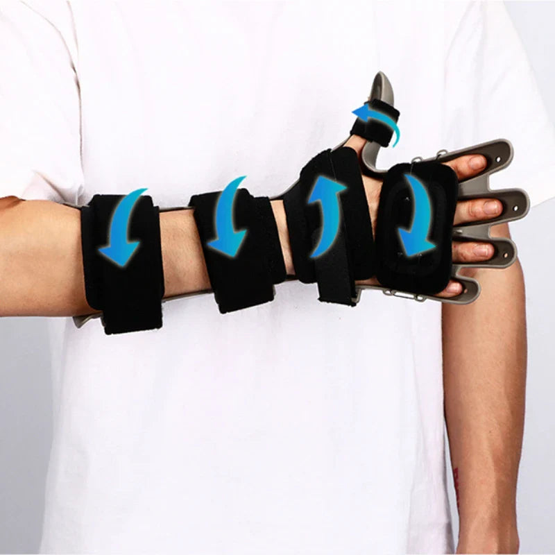 Fingerboard wrist rehabilitation device for stroke recovery hand therapy, aids hand function improvement.