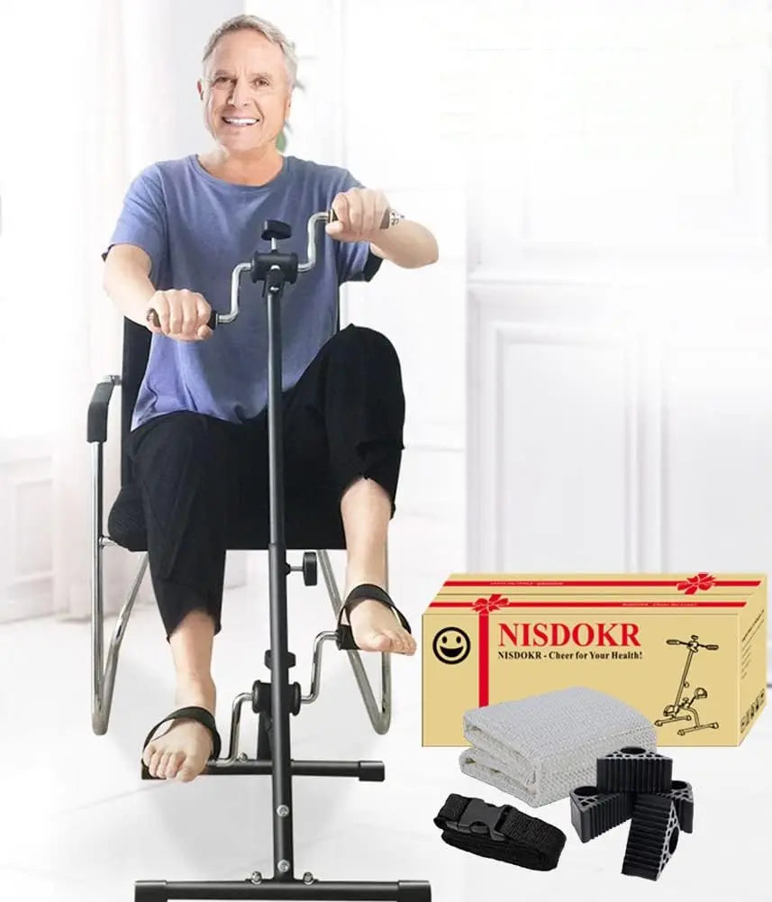 Exerciser bike for young stroke survivor recovery targeting hand, arm, leg, knee movement.