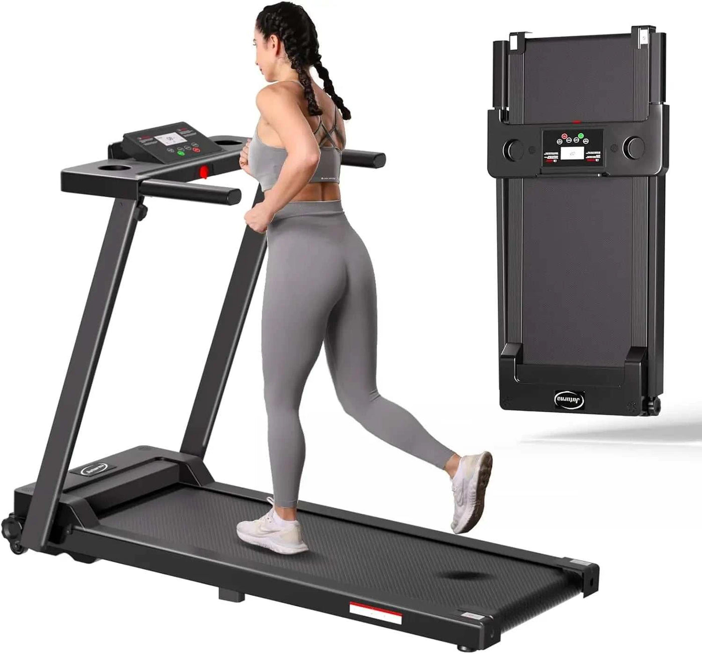 Portable foldable treadmill for home use, stroke survivor-friendly fitness equipment.